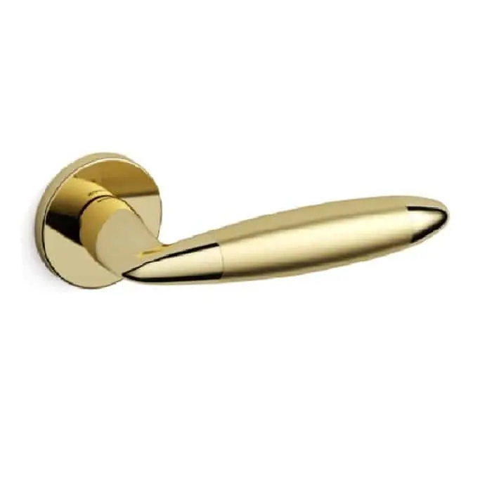 Bestseller Maniglia per porta 461 Mandelli, serie Totem, con rosetta e bocchetta, foro Patent, finitura Oro lucido e satinato