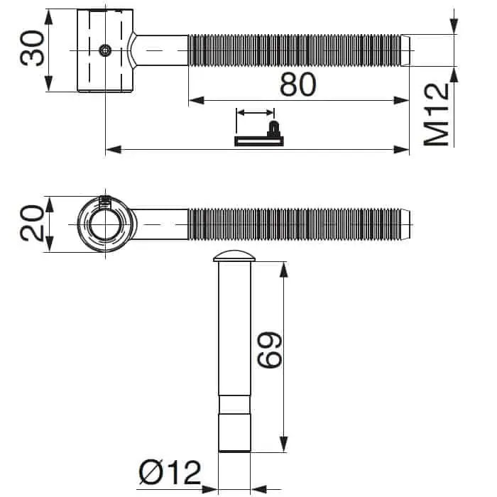Alleen Vandaag Cardine a muro Maico con brugola con perno a sfilare, diametro 20 mm, dimensioni M12x110 mm, finitura Nero Opaco