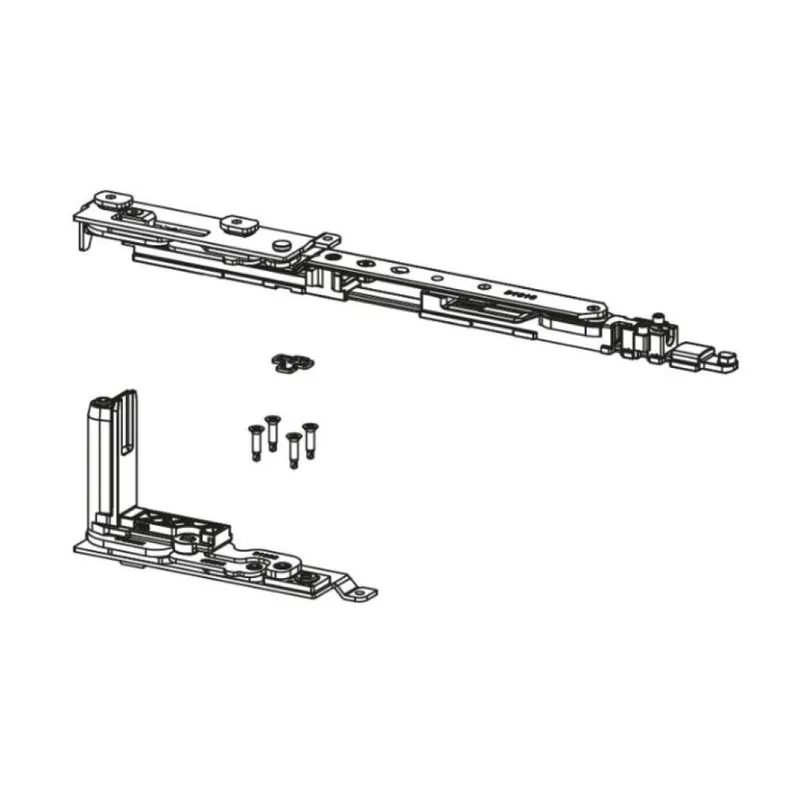 Kit cerniera braccio Chic 3D 130 Giesse per anta a ribalta Sinistra, profilo Erre 40, larghezza 450-475 mm, portata 130 Kg, Acciaio e Zama finitura Silver Snelle Levering