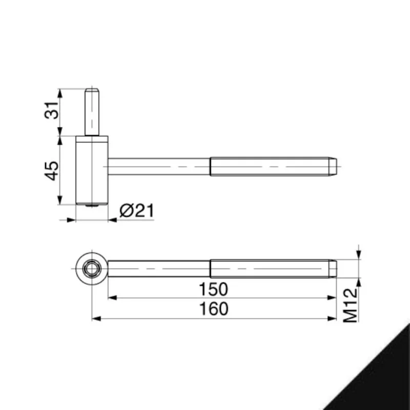 Voordeelprijs Cardine a muro Maico con perno a sfilare e rondella, regolazione in altezza, diametro 21 mm, dimensioni M12x160 mm, finitura Nero Opaco