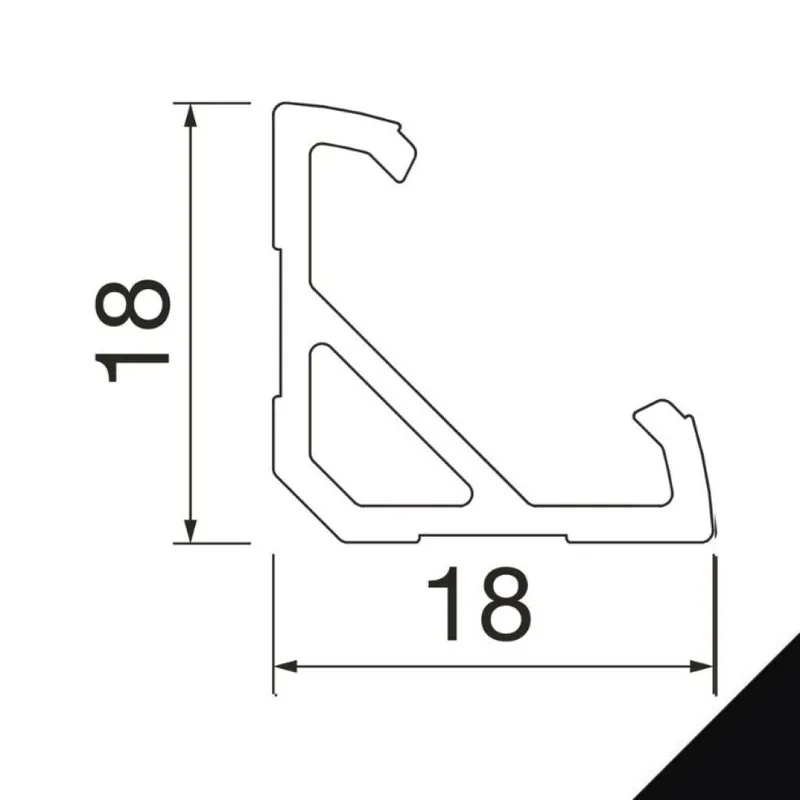 Profilo Mec 5 LS per illuminazione led, dimensione 18,00x18,00 mm, lunghezza 3000 mm, Alluminio finitura Nero Anodizzato Finale Uitverkoop