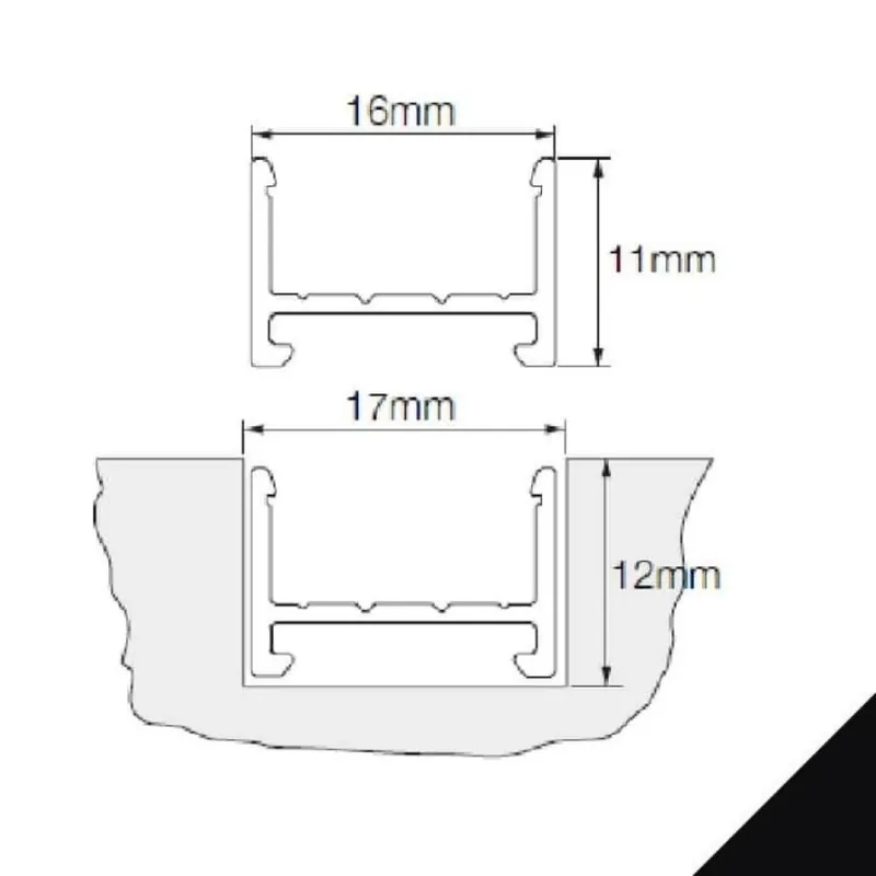 Profilo Mec 1-2 LS per sistema illuminazione, dimensione 16,00x11,00 mm, lunghezza 3000 mm, Alluminio finitura Nero Anodizzato Goedkoop