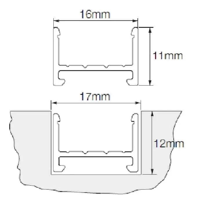 Weekendaanbieding Profilo Mec 1-2 LS per sistema illuminazione, dimensione 16,00x11,00 mm, lunghezza 3000 mm, Alluminio finitura Argento Anodizzato