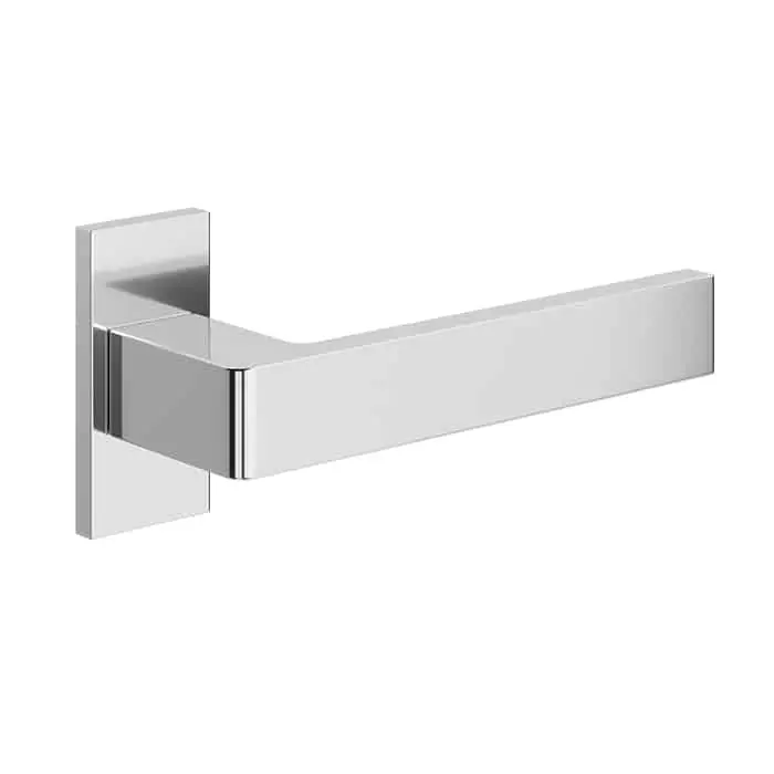 Maniglia per porta profilo serie Wall Le Fabric Contemporary, design Roberto Rocchi, rosetta rettangolare, in Zama, finitura Cromo Lucido Merkproduct