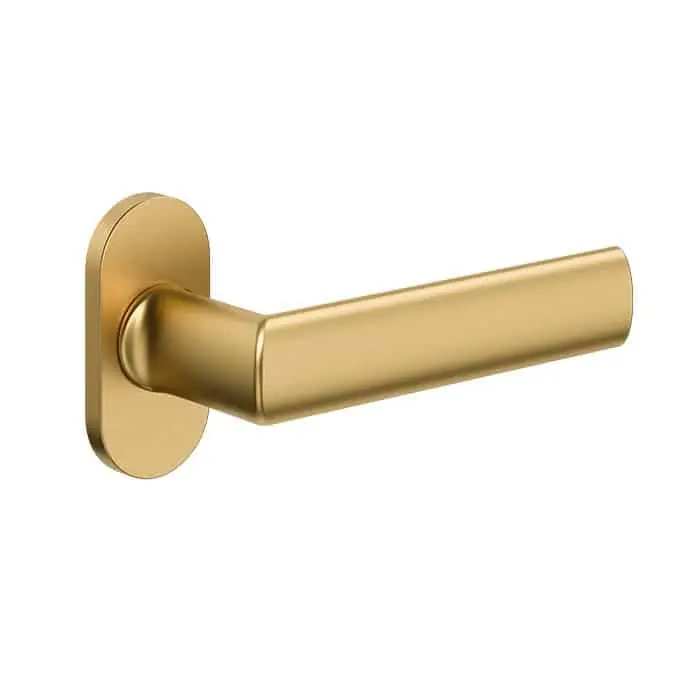 Maniglia per porta profilo serie Lambrate Le Fabric Contemporary, con rosetta ovale, in Ottone, finitura Naturale Veilige Betaling