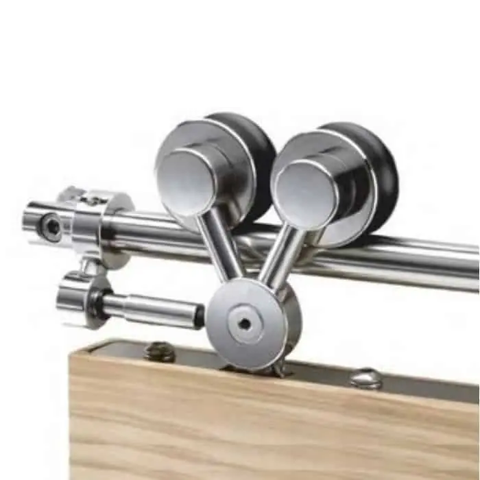 Nu Kopen Koblenz Exterus kit con carrello a V, per porta in legno ad anta singola e doppia, finitura Nichel Satinato