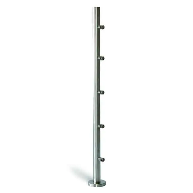 Snelle Levering Montante a sezione circolare per corrimano IAMDesign, con 5 tondini da 12 mm di diametro e altezza 180 mm, altezza 1 m, in acciaio inox, finitura Satinata