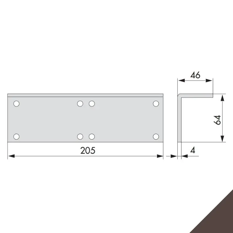 Piastra angolare 07143 Cisa per Chiudiporta, spessore 4 mm, dimensioni 46x64 mm, finitura Testa di Moro Laatste Versie