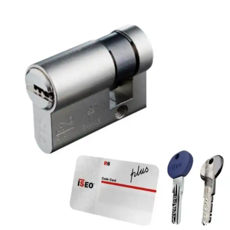 Mezzo Cilindro R6 Plus Iseo per serratura, sagomato profilo Europeo, lunghezza 35 mm 25-10, finitura Ottone Nichelato Rechtstreeks Van De Fabrikant