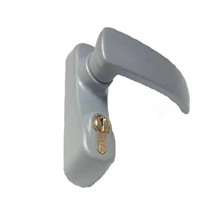 Comando esterno Trim per antipanico ISEO, con maniglia e cilindro codice 820930107, colore verniciato grigio metal Favoriet