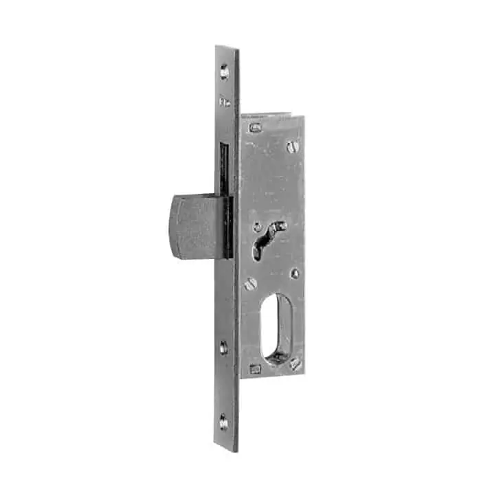 Serratura ISEO da infilare per montanti a scatola aperta, cilindro ovale, frontale 16x3 mm, in acciaio cromato Premium