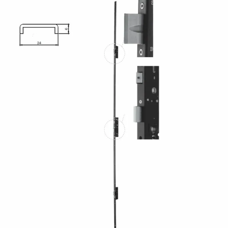 Exclusieve Aanbieding Serratura multipunto Performa 723551 Iseo per serramenti metallici, entrata 25 mm, interasse 85 mm, frontale U 2300x24x6 mm, Acciaio finitura Nero