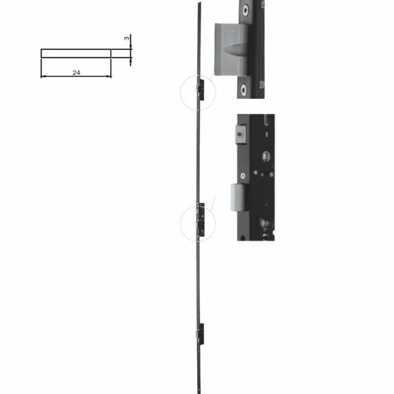 Serratura multipunto Performa 723501 Iseo per serramenti metallici, entrata 40 mm, interasse 85 mm, frontale piatto 2300x24x3 mm, Acciaio finitura Nero Shop Nu
