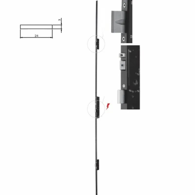 Voordeelprijs Serratura elettrica multipunto Performa 72E501 ISEO per serramenti metallici, entrata 35 mm, interasse 85 mm, frontale piatto 2300x24x3 mm, finitura Nero