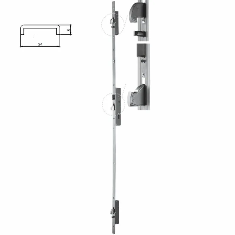 Serratura multiblindo Easy 7A3200 Iseo per serramenti metallici, Din Sinistra, entrata 40 mm, interasse 92 mm, frontale U 2300x24x6 mm, Acciaio Inox Hoge Kwaliteit