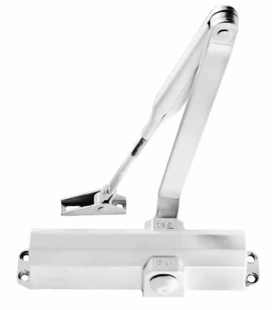 Merkproduct Chiudiporta aereo a molla IS20 Iseo per porta battente, forza di chiusura EN 2-3, braccio a V standard, finitura Bianco Ral 9016