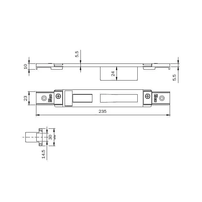 Contropiastra chiusa regolabile ISEO, per serratura centrale Multiblindo, dimensioni 235x30 mm, colore nero verniciato Aanbieding