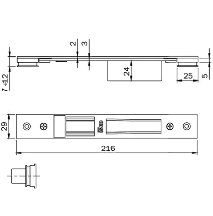 Contropiastra chiusa regolabile ISEO, per serratura Multiblindo, dimensioni 216x29 mm, colore nero verniciato Express Levering