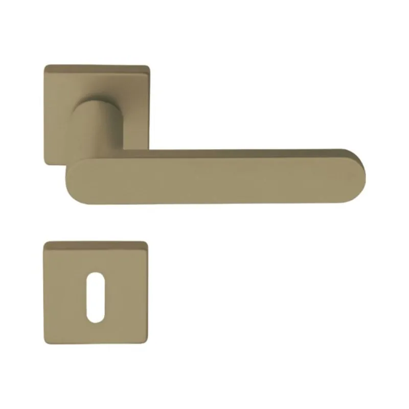 Maniglia Venere per porta, rosetta e bocchetta quadra 50x7 mm, foro Patent, Zama finitura Bronzo Verniciato Must-Have