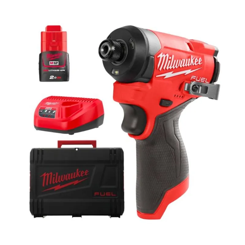 Avvitatore ad impulso M12 FID2-202X Fuel Milwaukee per vite, compatto, 1/4 esagonale, con batteria 2.0 Ah, 0- 3600 giri/min Hoge Kwaliteit