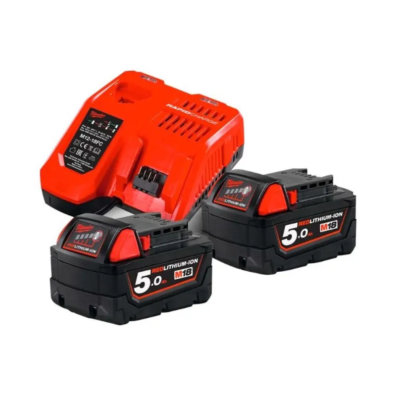 Finale Uitverkoop Kit 2 batterie M18 NRGCR-502 Energy Milwaukee per utensile, con caricabatterie rapido M12-M18, capacità 5.0 Ah, materiale Nylon