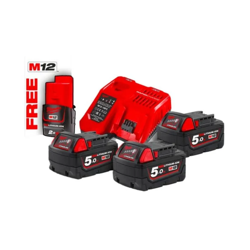 Superprijs Kit 4 batterie M18 NRG-503 Energy Milwaukee per utensile, con caricabatterie rapido M12™ - M18™, capacità 2.0-5.0 Ah, materiale Nylon