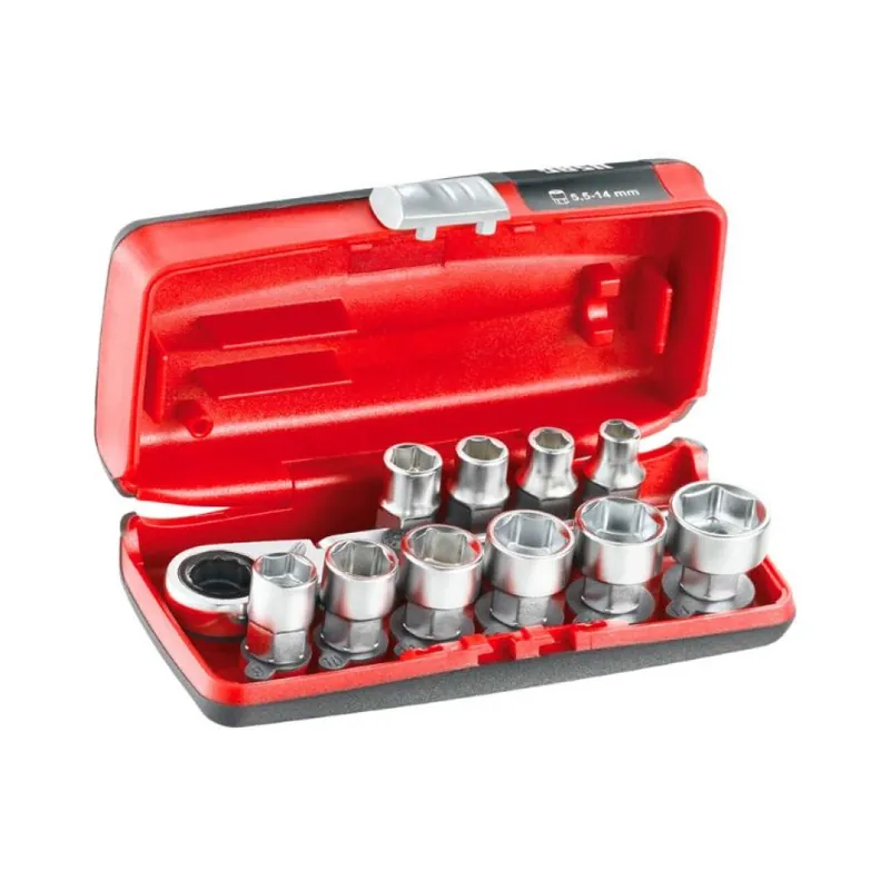 Cassetta assortita 11 pezzi 610 1/4 EFK Usag per avvitatura, con bussole ribassate e cricchetto, bimateriale Dagaanbieding