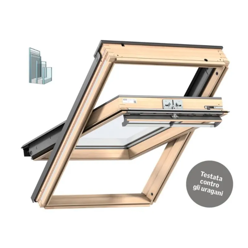 Finestra Energy Velux GGL a bilico manuale per tetto a falda, triplo vetro, dimensioni 550x980 mm, Legno finitura Bianco Actieprijs