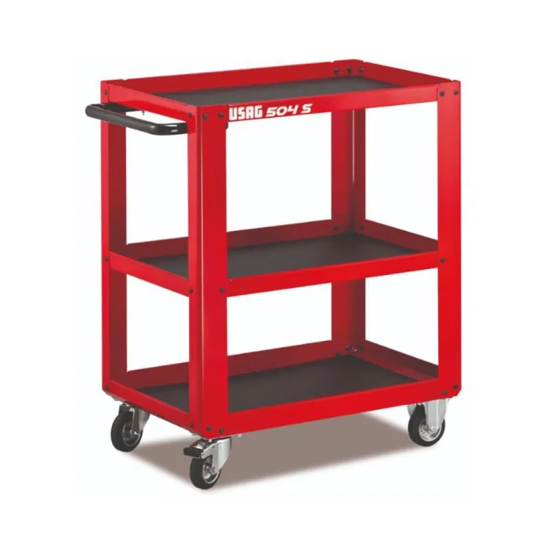 Carrello 504 S Usag per funzione multiuso, tre ripiani, dimensione 750x450x950 mm, portata 200 Kg, finitura Rosso Rechtstreeks Van De Fabrikant