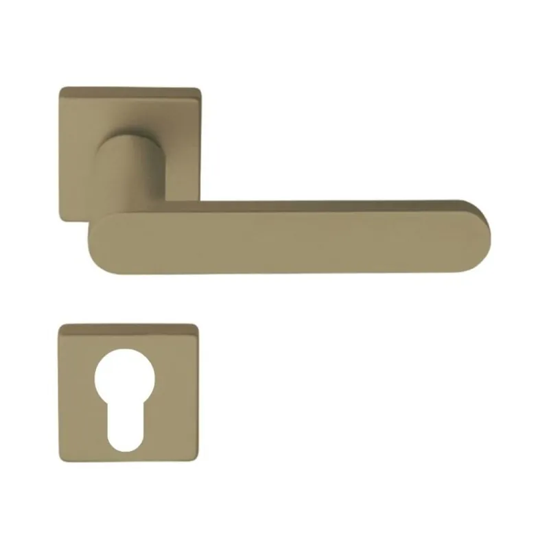 Maniglia Venere per porta, rosetta e bocchetta quadra 50x7 mm, foro Yale, Zama finitura Bronzo Verniciato Laatste Kans