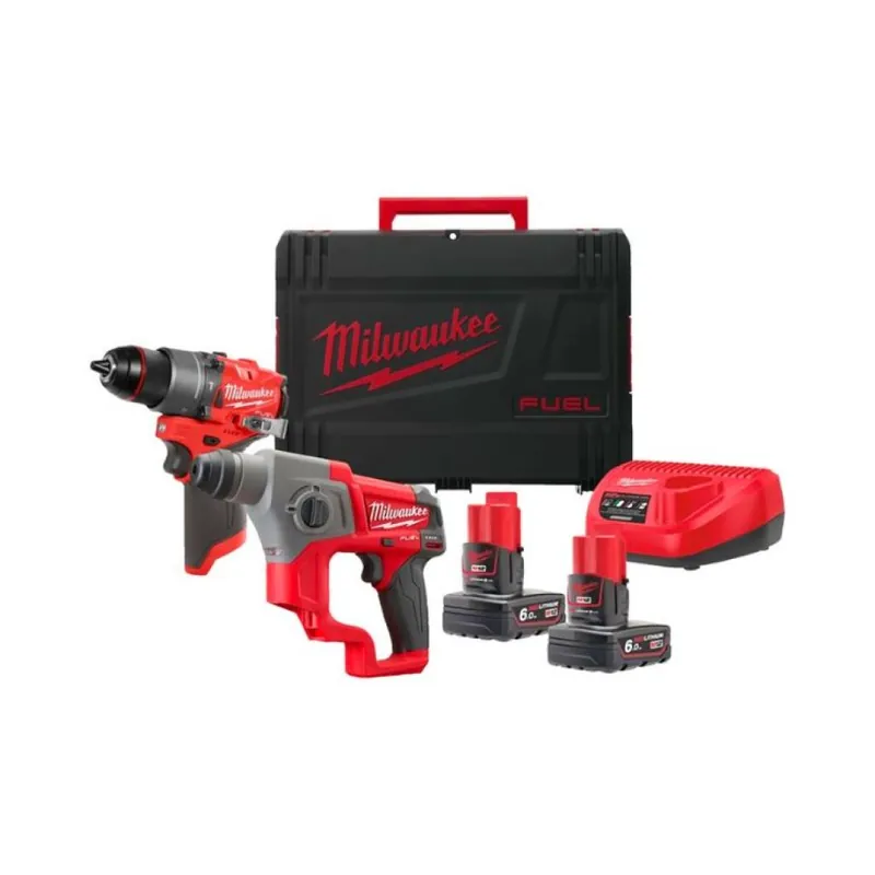 Koop Vandaag Set trapano con percussione M12 FPP2F2-602X Fuel Milwaukee per vite, tassellatore SDS-PLUS, batteria M12â„¢, caricabatterie M12â„¢, voltaggio 12 V