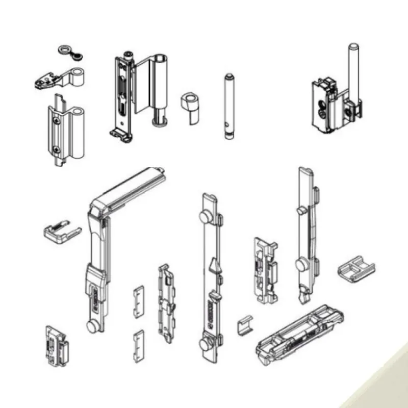 Kit cerniera Futura 3D 130 04743 Giesse per anta a ribalta, profilo CU, Alluminio e Zama finitura Bianco Perla Rechtstreeks Van De Fabrikant