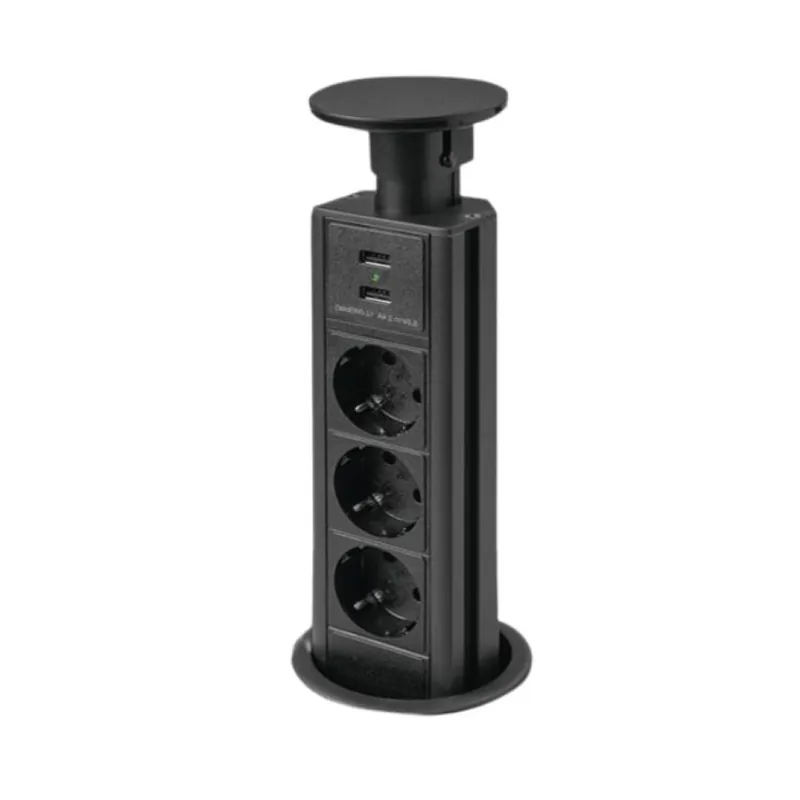 Shop Nu Torretta multipresa verticale Ekotech per piani a scomparsa, a incasso, 3 prese Shuko e 2 USB, Alluminio finitura Nero