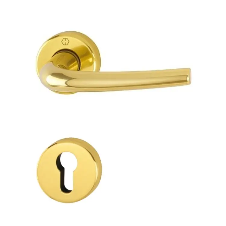 Hoge Kwaliteit Maniglia Seattle Hoppe per porta interna, rosetta tonda foro Yale, quadro 8 mm, spessore porta 40-50 mm, Alluminio finitura Oro Lucido F271