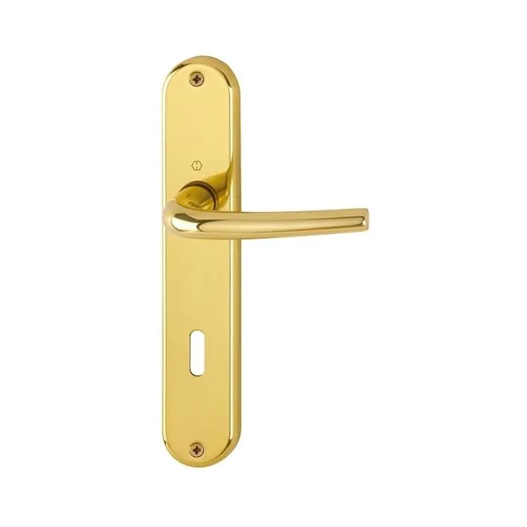 Nu Kopen Maniglia Seattle Hoppe per porta interna, placca tonda foro Patent, quadro 8 mm, spessore porta 37-58 mm, Alluminio finitura Oro Lucido F271