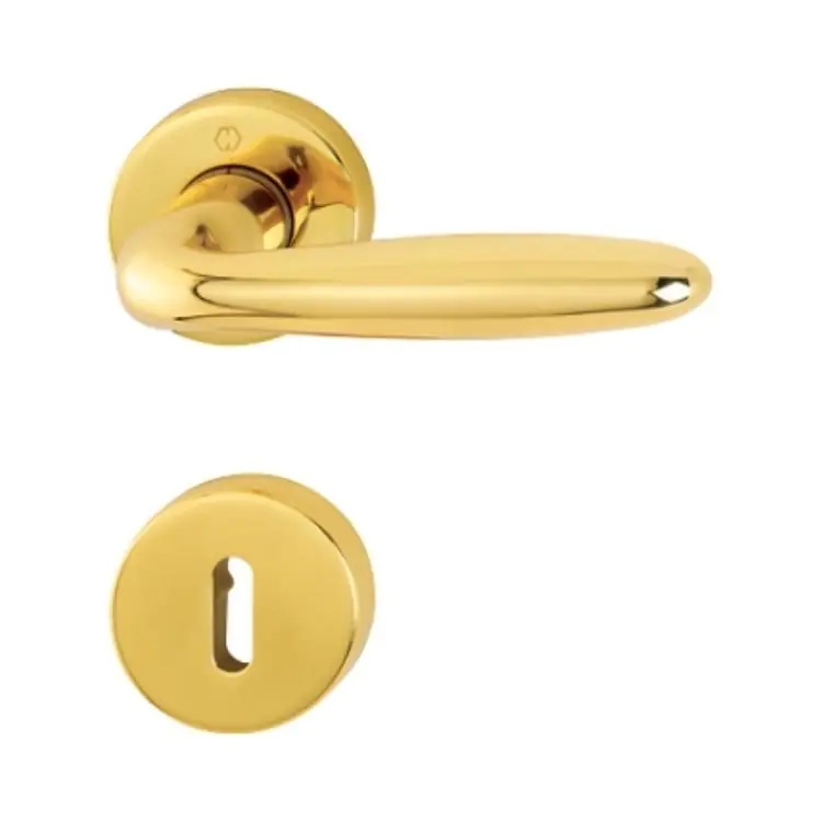 Maniglia Verona Hoppe per porta interna, rosetta e bocchetta tonda foro Patent, quadro 8 mm, spessore porta 32-48 mm, Ottone finitura Lucido F71 Laatste Kans