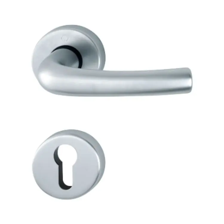 Gecertificeerd Maniglia Tokyo Hoppe per porta interna, rosetta e bocchetta tonda foro Yale, quadro 8 mm, spessore porta 32-47 mm, Ottone finitura Cromo Satinato Resista F41-R