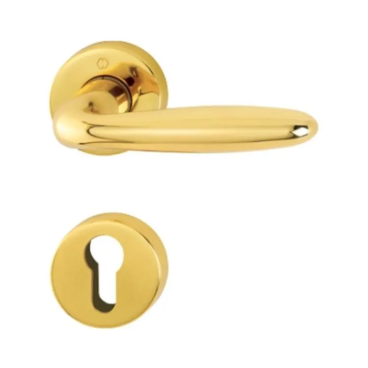 Populair Maniglia Verona Hoppe per porta interna, rosetta e bocchetta tonda foro Yale, quadro 8 mm, spessore porta 60-73 mm, Ottone finitura Lucido F71