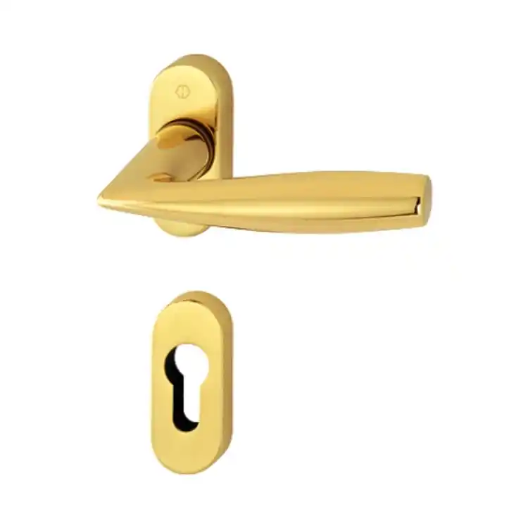 Gereduceerde Prijs Maniglia Vitoria Hoppe per porta a profilo, rosetta e bocchetta ovale foro Yale, quadro 8 mm, spessore porta 57-69 mm, Ottone finitura Lucido F71