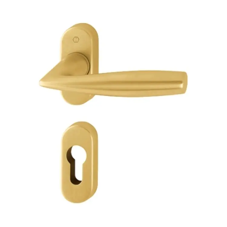 Maniglia Vitoria Hoppe per porta a profilo, rosetta e bocchetta ovale foro Yale, quadro 8 mm, spessore porta 57-69 mm, Ottone finitura Satinato F72 Rechtstreeks Van De Fabrikant