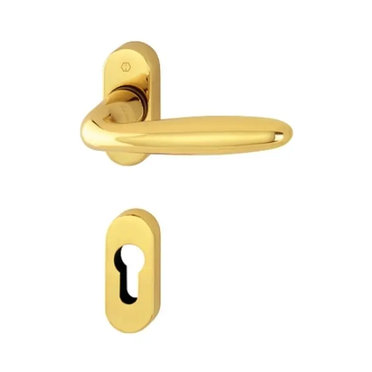 Maniglia Verona Hoppe per porta a profilo, rosetta e bocchetta ovale foro Yale, quadro 8 mm, spessore porta 60-73 mm, Ottone finitura Lucido F71 Lage Prijs