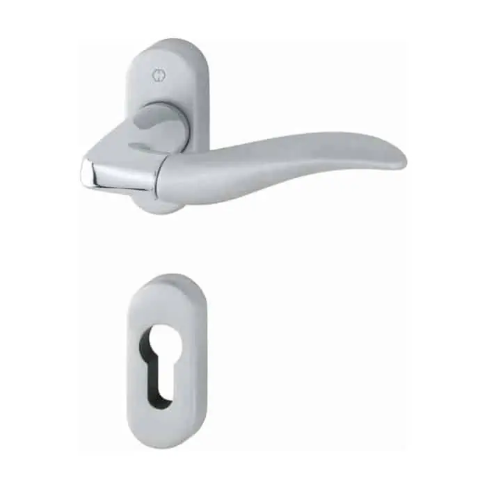 Maniglia Phoenix Hoppe per porta a profilo, rosetta e bocchetta ovale foro Yale, quadro 8 mm, spessore porta 57-70 mm, Ottone finitura Cromo Lucido/Opaco Resista F49/F69-R Speciale Aanbieding