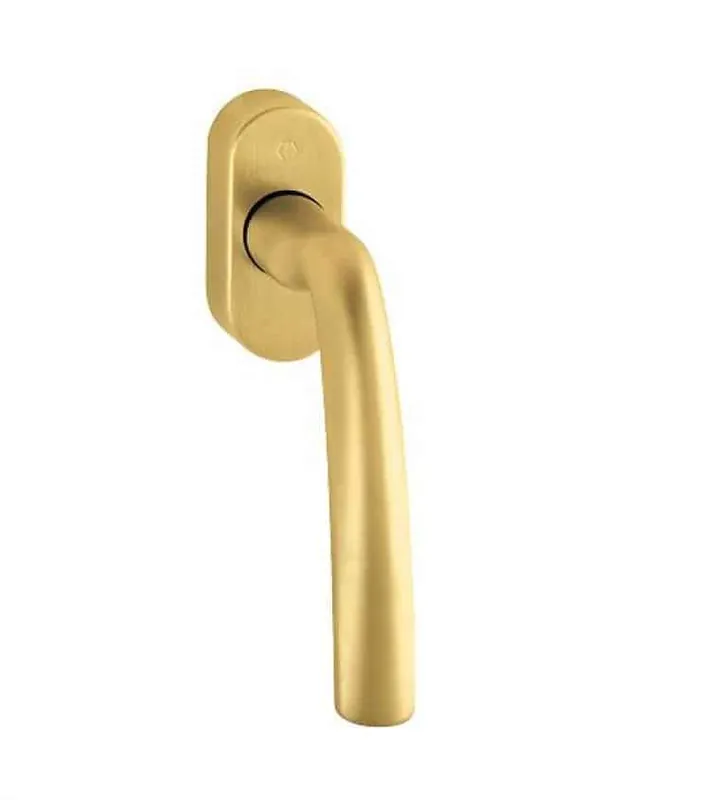 Hete Deal Maniglia per finestre con movimento DK e apertura vasistas, con rosetta ovale, lunghezza quadro 45 mm, Hoppe Cannes in Ottone, finitura Ottone Satinato, con sistema di sicurezza Secustik