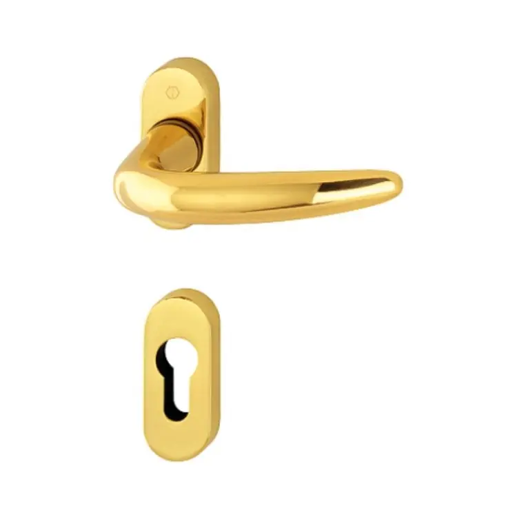 Premium Maniglia Atlanta Hoppe per porta a profilo, rosetta e bocchetta ovale foro Yale, quadro 8 mm, spessore porta 59-69 mm, Ottone finitura Lucido F71