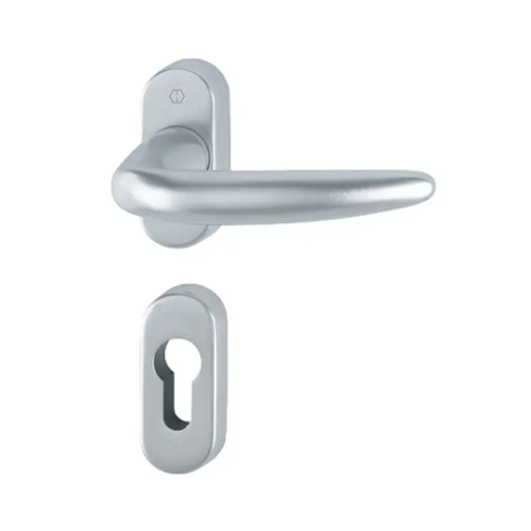 Maniglia Atlanta Hoppe per porta a profilo, rosetta e bocchetta ovale foro Yale, quadro 8 mm, spessore porta 59-69 mm, Ottone finitura Cromato Satinato Resista F41-R Uitverkoop