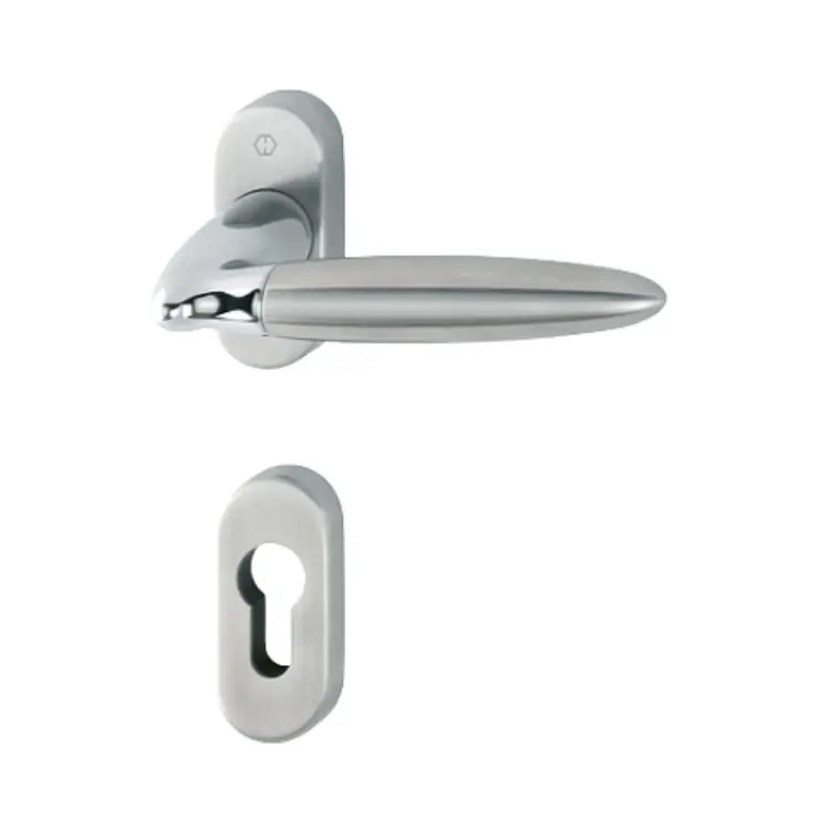 Maniglia Athinai Hoppe per porta a profilo, rosetta e bocchetta ovale foro Yale, lunghezza quadro 8 mm, spessore porta 56-71 mm, Ottone finitura Cromo Lucido/Acciaio Inox Satinato F49/F69 Aanbieding