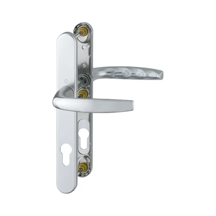 Maniglia Atlanta Hoppe per porta balcone, placca foro Yale interasse 92 mm, spessore porta 67-72 mm, Alluminio finitura Argento F1 Korting