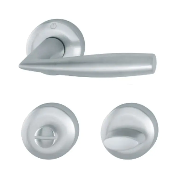 Maniglia Vitoria Hoppe per porta interna, rosetta e nottolino Wc, quadro 8 mm, spessore porta 40-47 mm, Ottone finitura Cromo Satinato Resista F41-R Rechtstreeks Van De Fabrikant