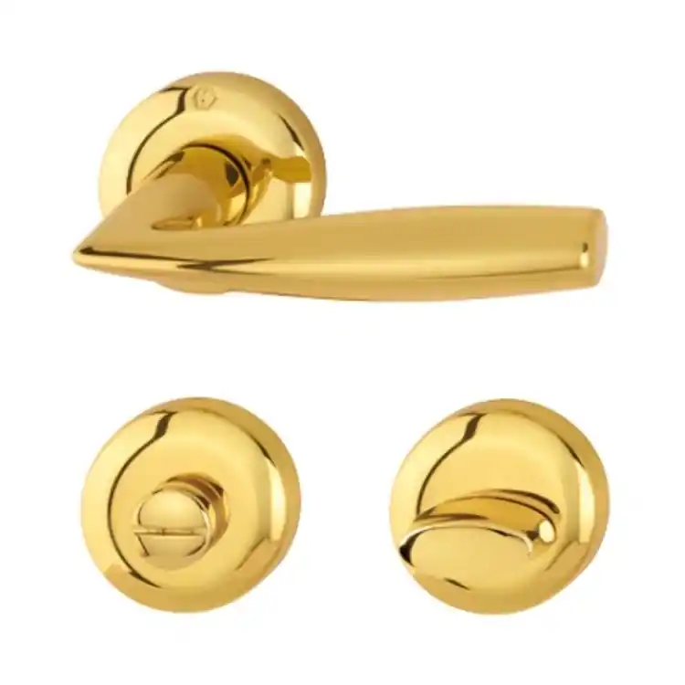 Maniglia Vitoria Hoppe per porta interna, rosetta e nottolino Wc, quadro 8 mm, spessore porta 40-47 mm, Ottone finitura Lucido F71 Voordeelprijs