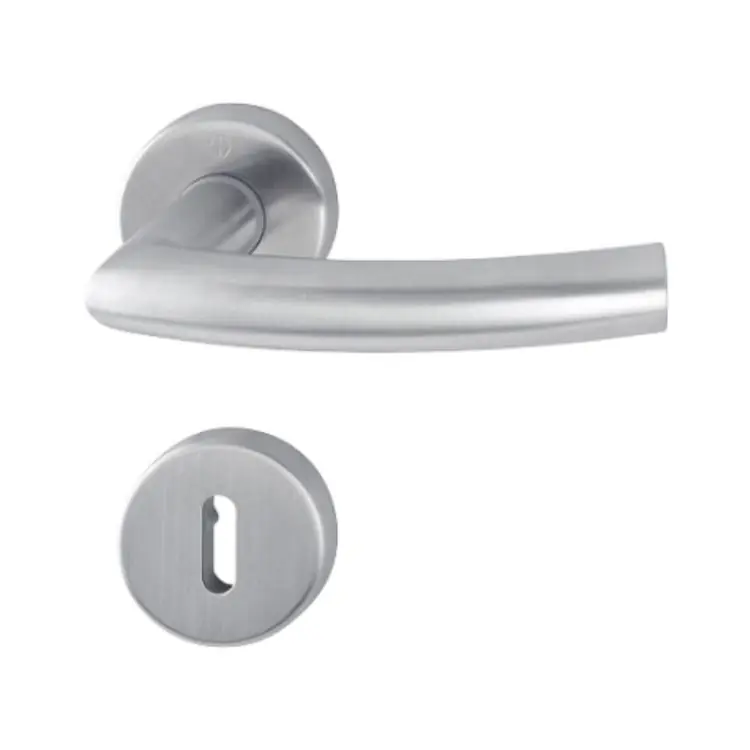 Beperkte Voorraad Maniglia Trondheim Hoppe per porta interna, rosetta e bocchetta tonda foro Patent, quadro 8 mm, spessore porta 35-45 mm, Acciaio Inox finitura Satinato F69